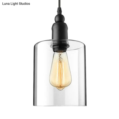 Industrial Clear Glass Ceiling Light Pendant - Black Cylinder Design for Coffee Shops