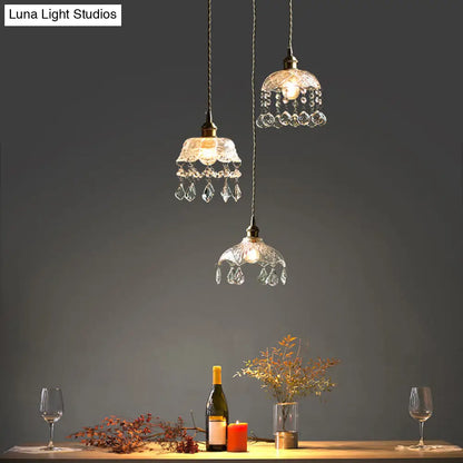 Industrial Clear Glass Ceiling Light - Single Pendant with Crystal Draping for Dining Room