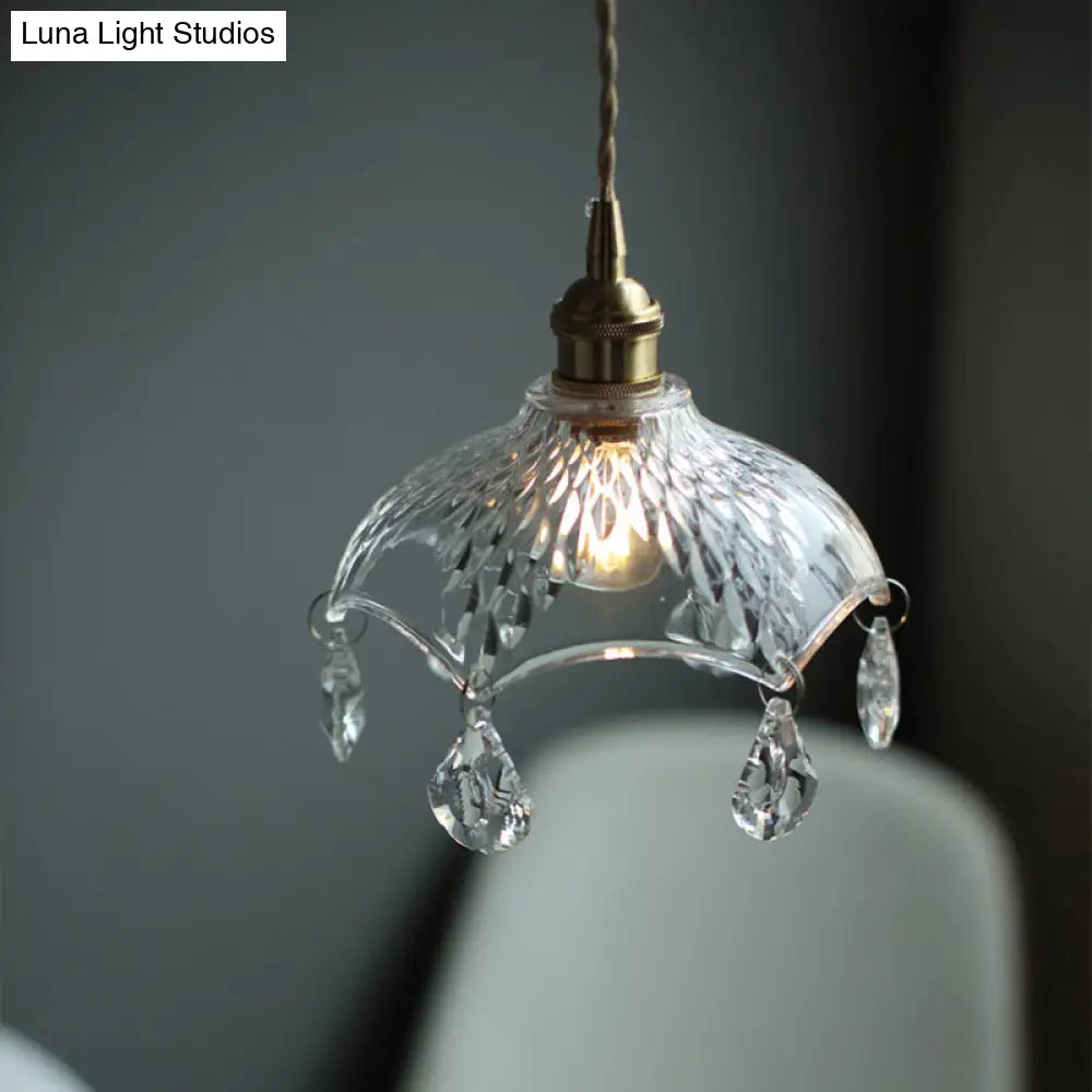 Industrial Clear Glass Ceiling Light - Single Pendant with Crystal Draping for Dining Room