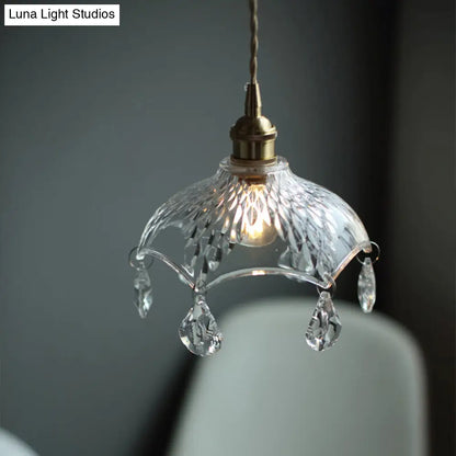 Industrial Clear Glass Ceiling Light - Single Pendant with Crystal Draping for Dining Room