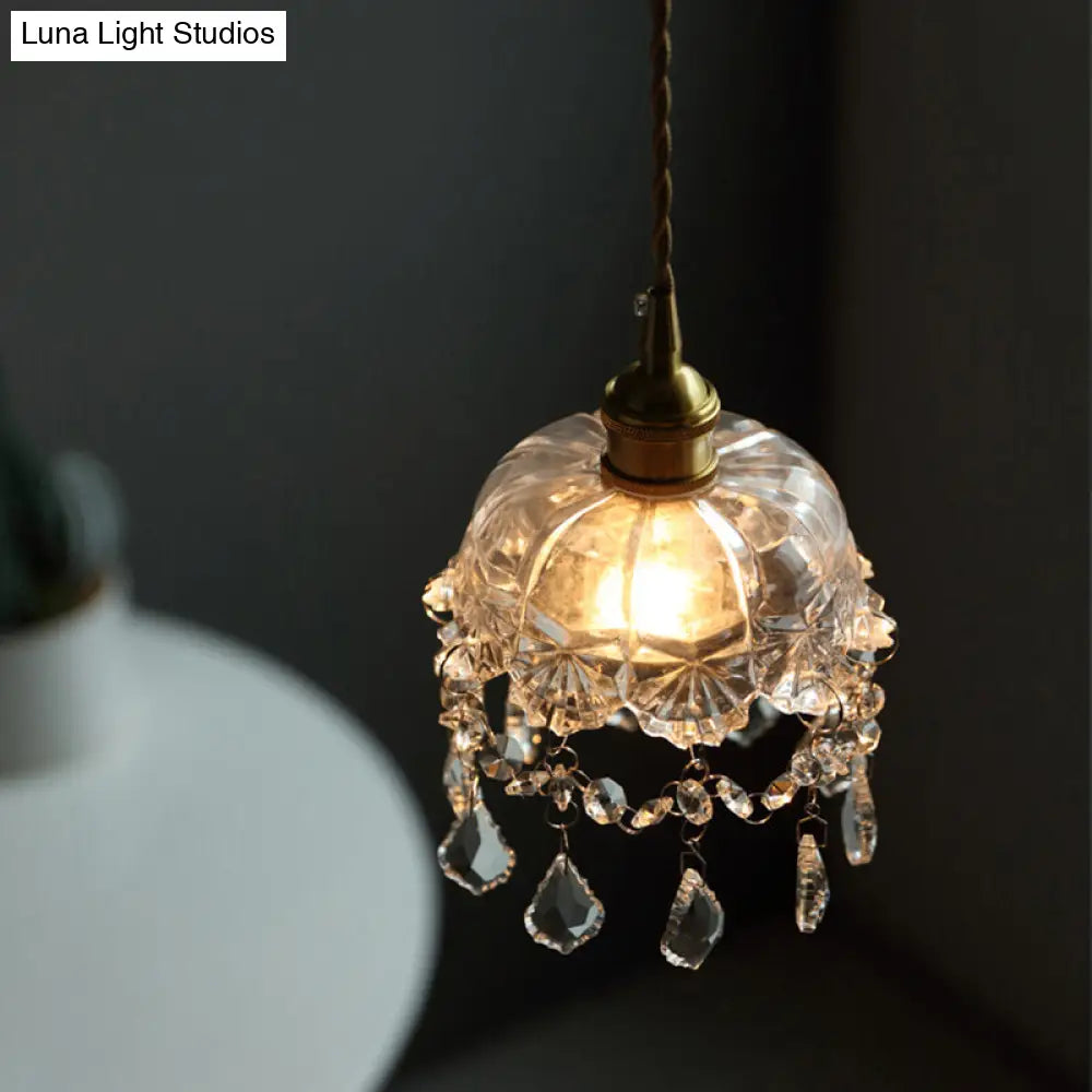 Industrial Clear Glass Ceiling Light - Single Pendant with Crystal Draping for Dining Room