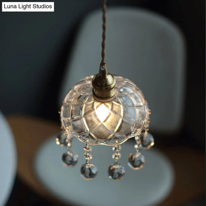 Industrial Clear Glass Ceiling Light - Single Pendant with Crystal Draping for Dining Room