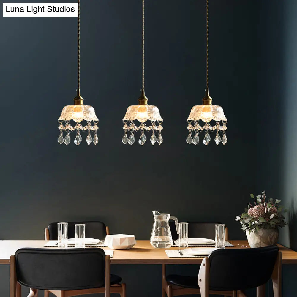 Industrial Clear Glass Ceiling Light - Single Pendant with Crystal Draping for Dining Room