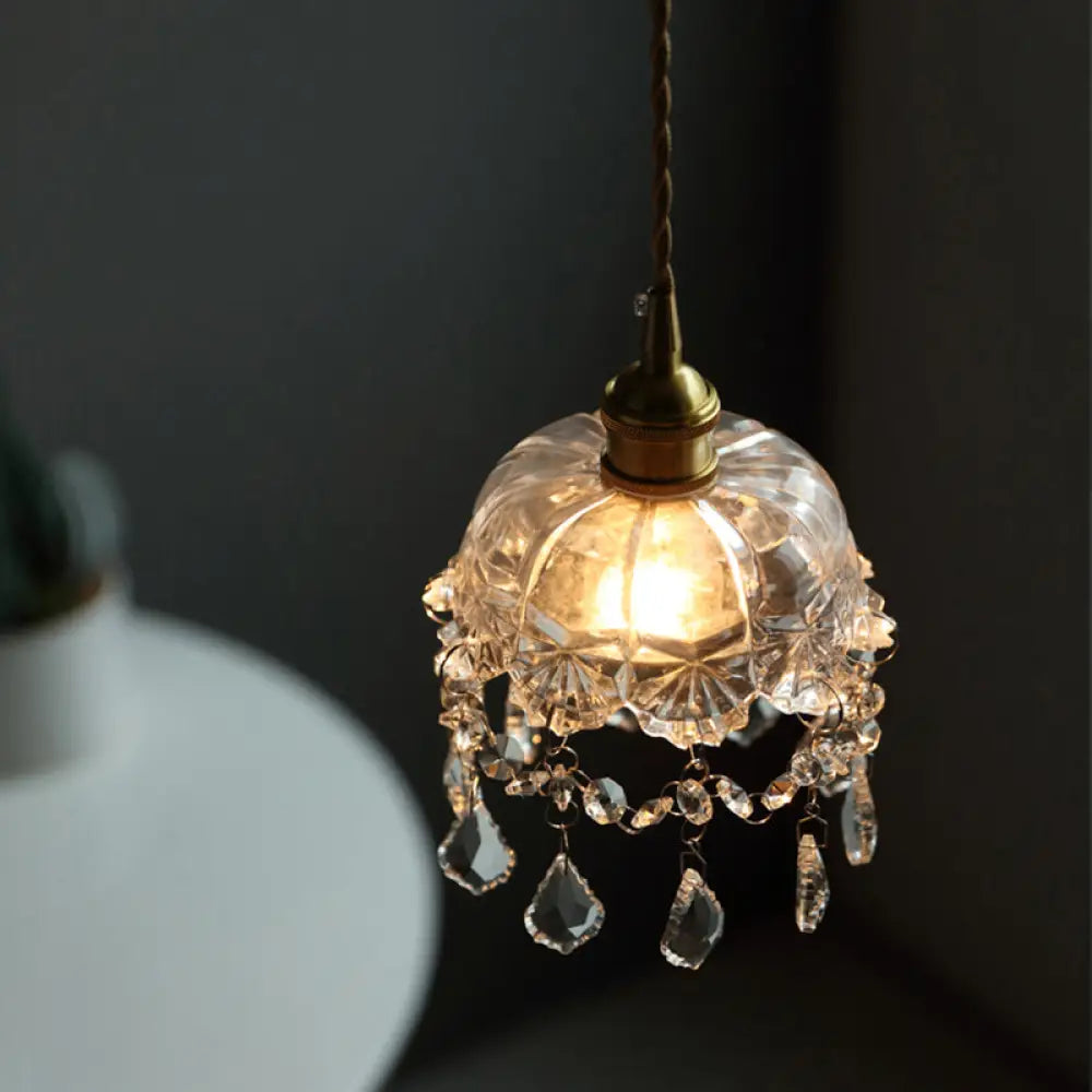 Industrial Clear Glass Ceiling Light - Single Pendant with Crystal Draping for Dining Room