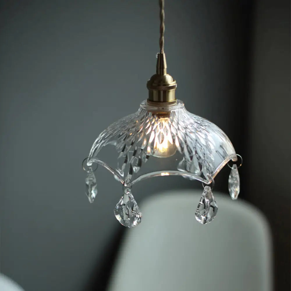 Industrial Clear Glass Ceiling Light - Single Pendant with Crystal Draping for Dining Room