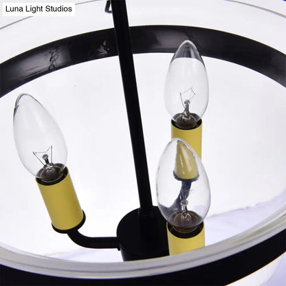 Lámpara colgante industrial de cristal transparente - Lámpara colgante negra de 3 luces para comedor con diseño abovedado y cadena