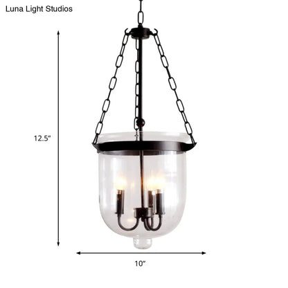 Lámpara colgante industrial de cristal transparente - Lámpara colgante negra de 3 luces para comedor con diseño abovedado y cadena