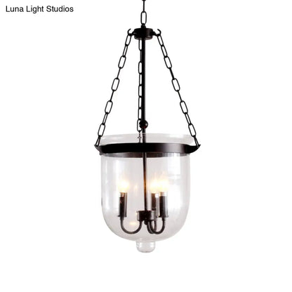 Lámpara colgante industrial de cristal transparente - Lámpara colgante negra de 3 luces para comedor con diseño abovedado y cadena
