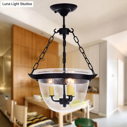 Lámpara colgante industrial de cristal transparente - Lámpara colgante negra de 3 luces para comedor con diseño abovedado y cadena