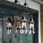 Industrial Clear Glass Chandelier with Wood Accents for Restaurant Ceiling - 4/6 Heads Lantern Pendant Light