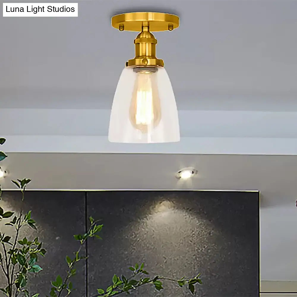 DecorBites™ DecorBites™ Industrial Clear Glass Conical Semi Flush Light for Foyer - Brass/Copper/Rust Ceiling Mount Fixture