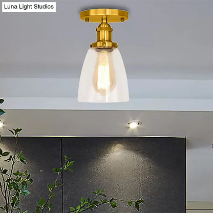 DecorBites™ DecorBites™ Industrial Clear Glass Conical Semi Flush Light for Foyer - Brass/Copper/Rust Ceiling Mount Fixture