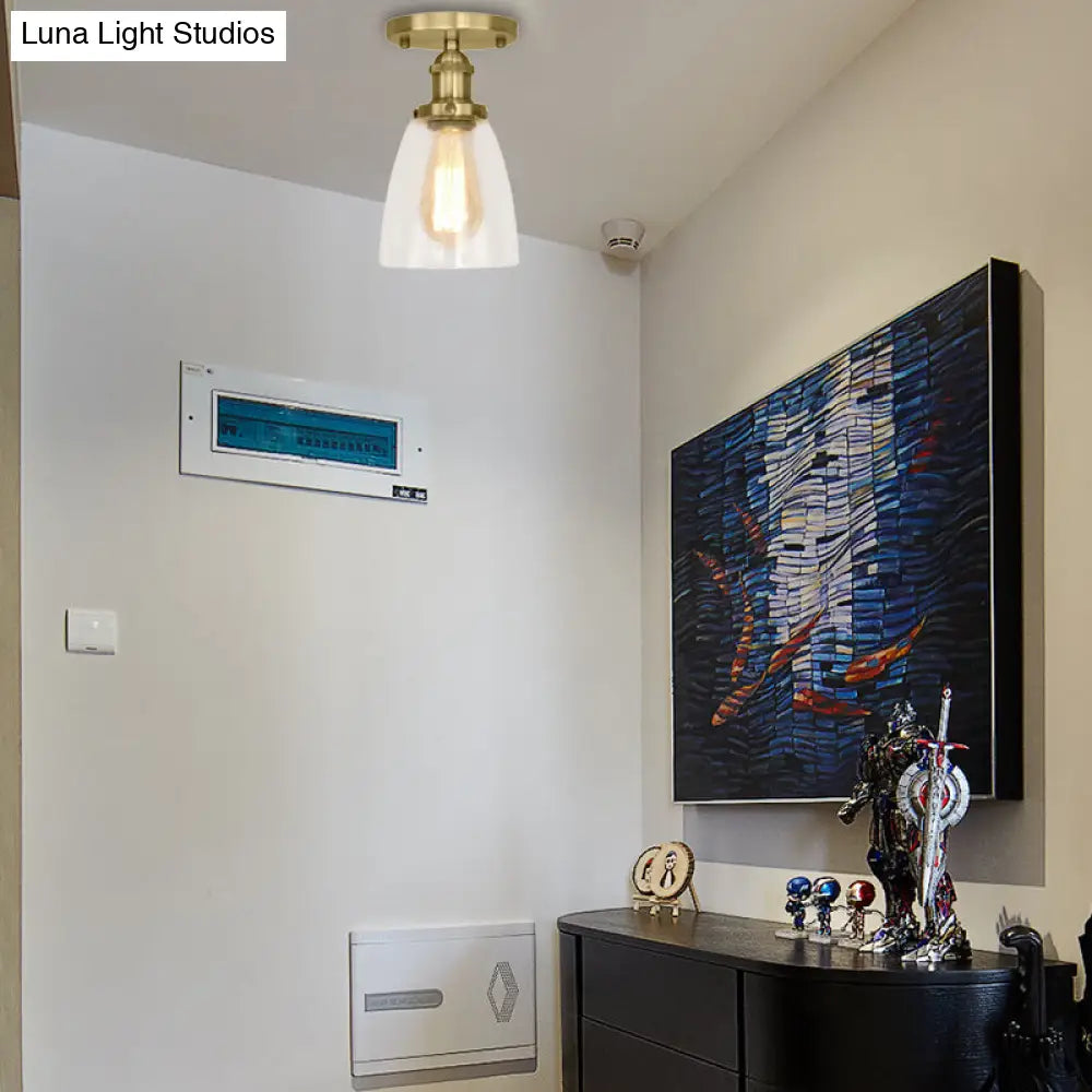 DecorBites™ DecorBites™ Industrial Clear Glass Conical Semi Flush Light for Foyer - Brass/Copper/Rust Ceiling Mount Fixture