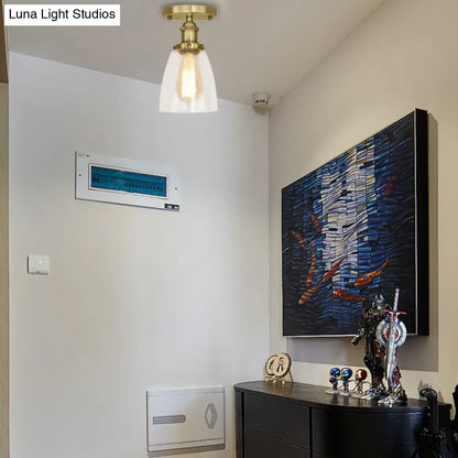 DecorBites™ DecorBites™ Industrial Clear Glass Conical Semi Flush Light for Foyer - Brass/Copper/Rust Ceiling Mount Fixture