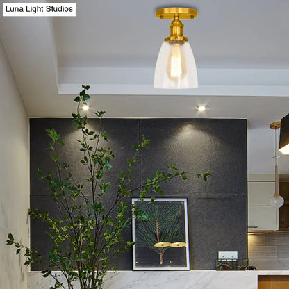 DecorBites™ DecorBites™ Industrial Clear Glass Conical Semi Flush Light for Foyer - Brass/Copper/Rust Ceiling Mount Fixture