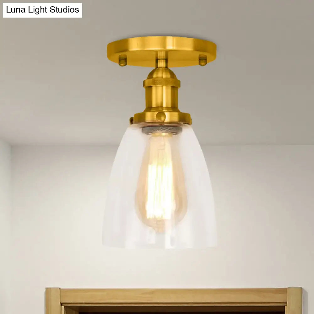 DecorBites™ DecorBites™ Industrial Clear Glass Conical Semi Flush Light for Foyer - Brass/Copper/Rust Ceiling Mount Fixture