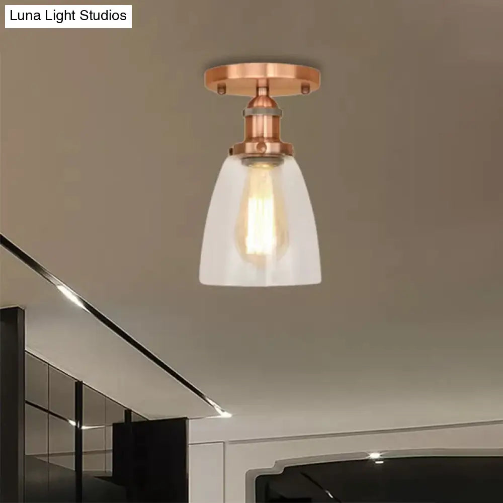 DecorBites™ DecorBites™ Industrial Clear Glass Conical Semi Flush Light for Foyer - Brass/Copper/Rust Ceiling Mount Fixture