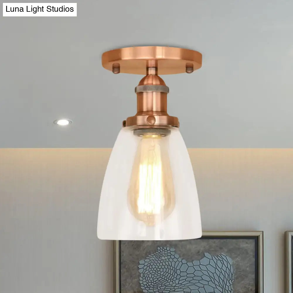 DecorBites™ DecorBites™ Industrial Clear Glass Conical Semi Flush Light for Foyer - Brass/Copper/Rust Ceiling Mount Fixture