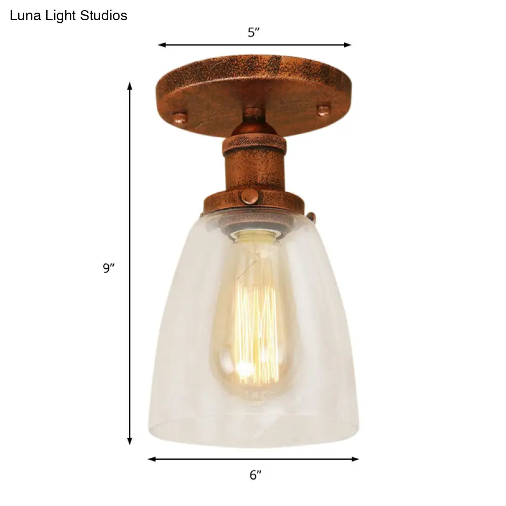 DecorBites™ DecorBites™ Industrial Clear Glass Conical Semi Flush Light for Foyer - Brass/Copper/Rust Ceiling Mount Fixture