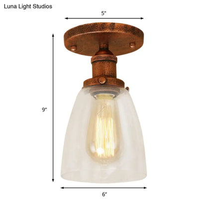 DecorBites™ DecorBites™ Industrial Clear Glass Conical Semi Flush Light for Foyer - Brass/Copper/Rust Ceiling Mount Fixture