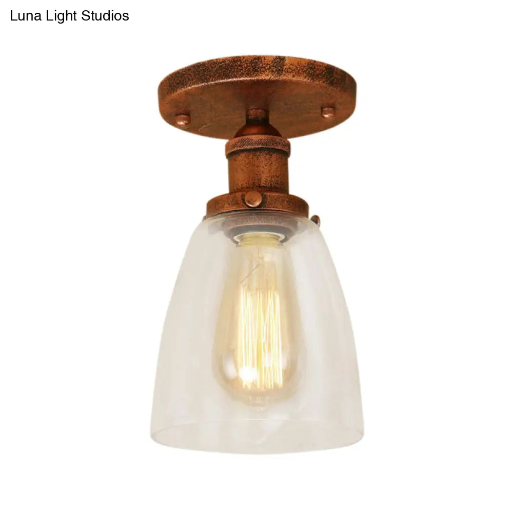DecorBites™ DecorBites™ Industrial Clear Glass Conical Semi Flush Light for Foyer - Brass/Copper/Rust Ceiling Mount Fixture