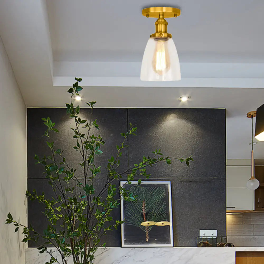 DecorBites™ DecorBites™ Industrial Clear Glass Conical Semi Flush Light for Foyer - Brass/Copper/Rust Ceiling Mount Fixture