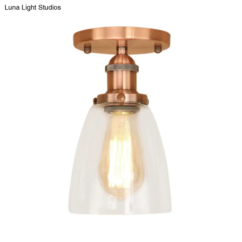 DecorBites™ DecorBites™ Industrial Clear Glass Conical Semi Flush Light for Foyer - Brass/Copper/Rust Ceiling Mount Fixture