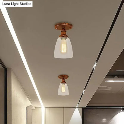 DecorBites™ DecorBites™ Industrial Clear Glass Conical Semi Flush Light for Foyer - Brass/Copper/Rust Ceiling Mount Fixture