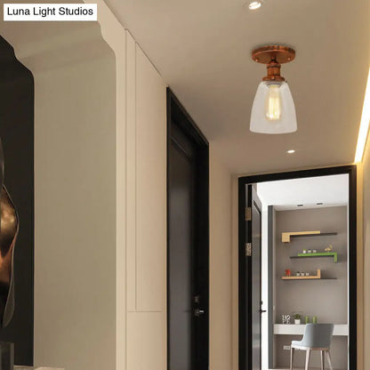 DecorBites™ DecorBites™ Industrial Clear Glass Conical Semi Flush Light for Foyer - Brass/Copper/Rust Ceiling Mount Fixture