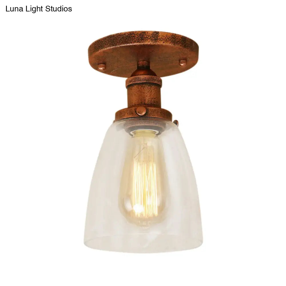 DecorBites™ DecorBites™ Industrial Clear Glass Conical Semi Flush Light for Foyer - Brass/Copper/Rust Ceiling Mount Fixture