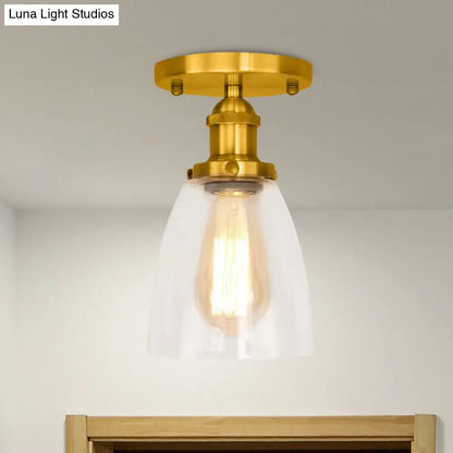DecorBites™ DecorBites™ Industrial Clear Glass Conical Semi Flush Light for Foyer - Brass/Copper/Rust Ceiling Mount Fixture