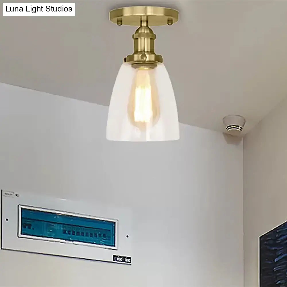 DecorBites™ DecorBites™ Industrial Clear Glass Conical Semi Flush Light for Foyer - Brass/Copper/Rust Ceiling Mount Fixture