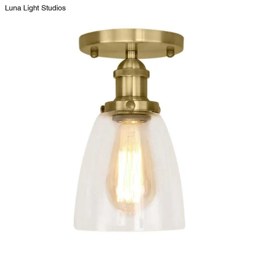 DecorBites™ DecorBites™ Industrial Clear Glass Conical Semi Flush Light for Foyer - Brass/Copper/Rust Ceiling Mount Fixture
