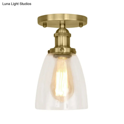 DecorBites™ DecorBites™ Industrial Clear Glass Conical Semi Flush Light for Foyer - Brass/Copper/Rust Ceiling Mount Fixture