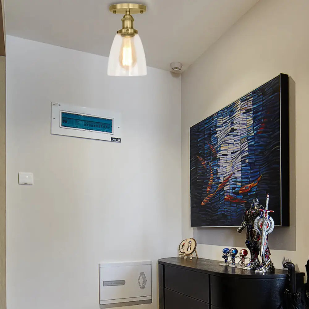 DecorBites™ DecorBites™ Industrial Clear Glass Conical Semi Flush Light for Foyer - Brass/Copper/Rust Ceiling Mount Fixture