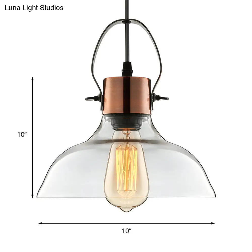 Industrial Clear Glass Copper Dome Pendant Ceiling Light - 1 Light Dining Room Lighting Fixture