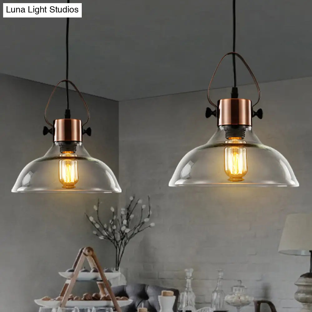 Industrial Clear Glass Copper Dome Pendant Ceiling Light - 1 Light Dining Room Lighting Fixture