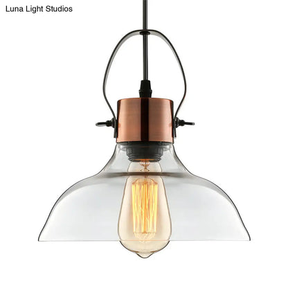 Industrial Clear Glass Copper Dome Pendant Ceiling Light - 1 Light Dining Room Lighting Fixture