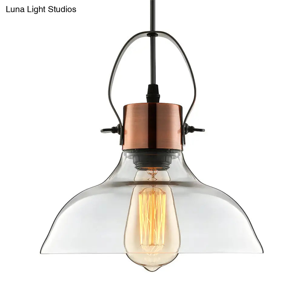 Industrial Clear Glass Copper Dome Pendant Ceiling Light - 1 Light Dining Room Lighting Fixture