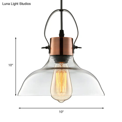 Industrial Clear Glass Copper Dome Pendant Ceiling Light - 1 Light Dining Room Lighting Fixture