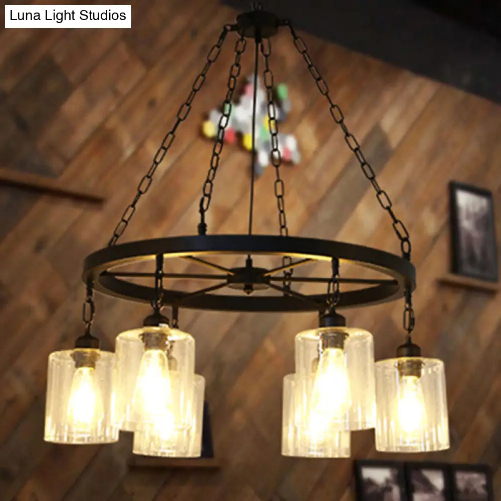 Industrial Clear Glass Cylinder Chandelier – Black 6/14 Light Hanging Fixture for Dining Room Ceiling