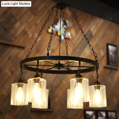 Industrial Clear Glass Cylinder Chandelier – Black 6/14 Light Hanging Fixture for Dining Room Ceiling