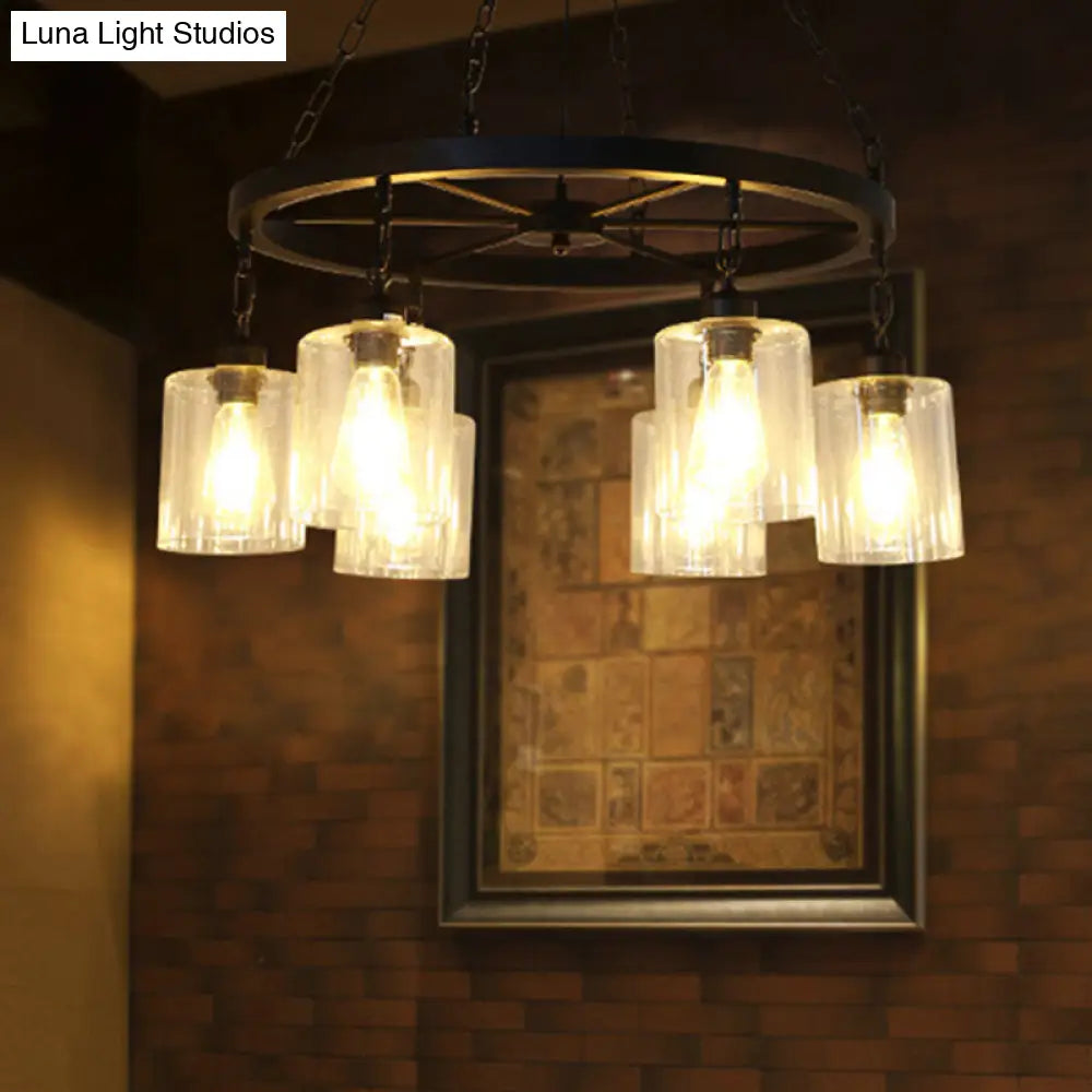 Industrial Clear Glass Cylinder Chandelier – Black 6/14 Light Hanging Fixture for Dining Room Ceiling