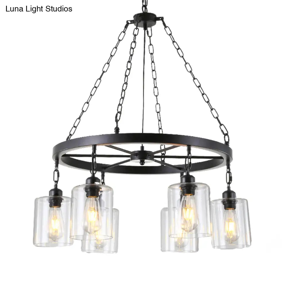 Industrial Clear Glass Cylinder Chandelier – Black 6/14 Light Hanging Fixture for Dining Room Ceiling