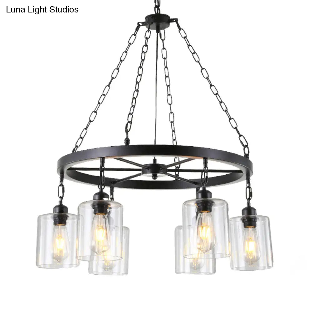 Industrial Clear Glass Cylinder Chandelier – Black 6/14 Light Hanging Fixture for Dining Room Ceiling