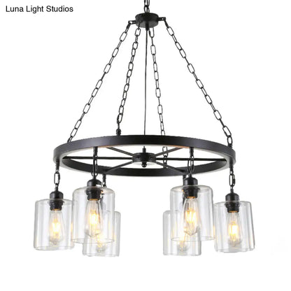 Industrial Clear Glass Cylinder Chandelier – Black 6/14 Light Hanging Fixture for Dining Room Ceiling