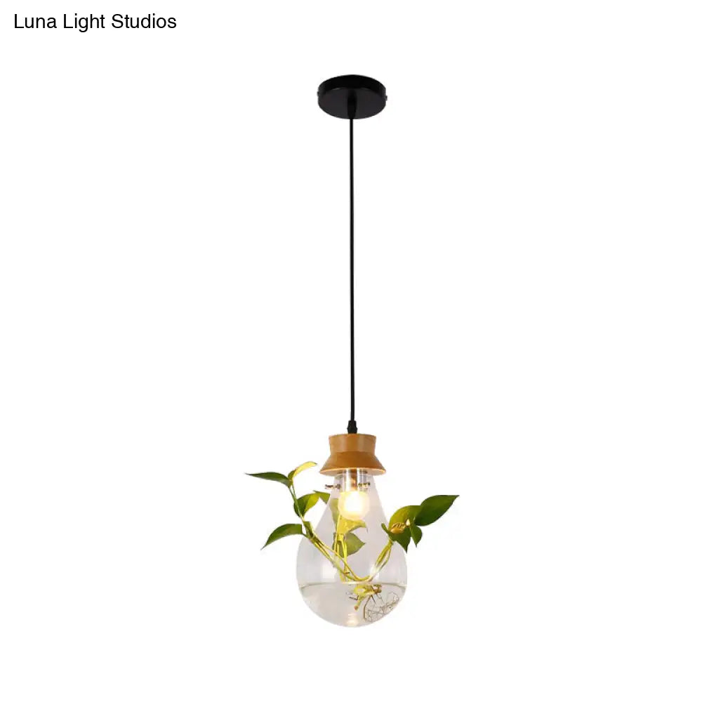 DecorBites™ Industrial Clear Glass Dining Room Pendant Light Kit with Exposed Bulb and Wood Cap