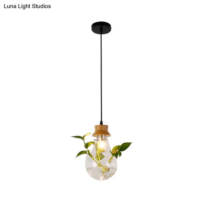 DecorBites™ Industrial Clear Glass Dining Room Pendant Light Kit with Exposed Bulb and Wood Cap