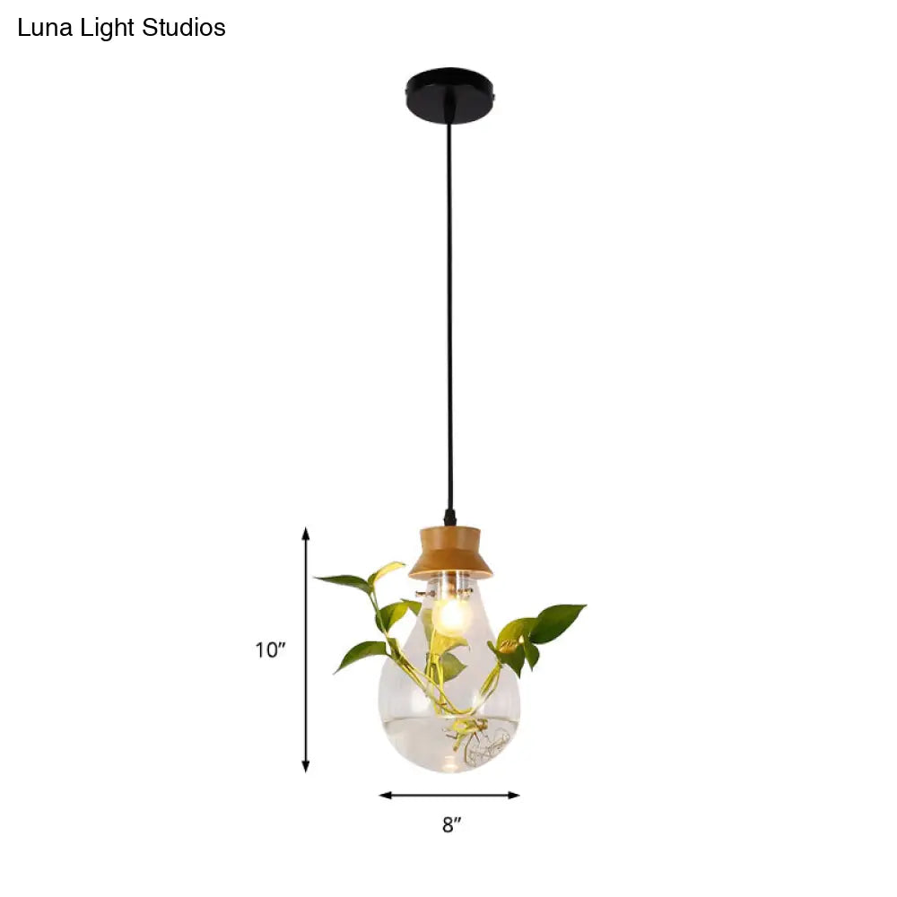 DecorBites™ Industrial Clear Glass Dining Room Pendant Light Kit with Exposed Bulb and Wood Cap