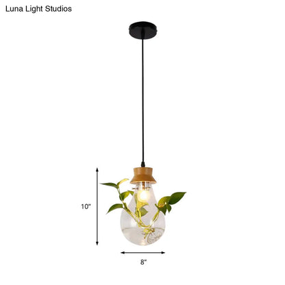 DecorBites™ Industrial Clear Glass Dining Room Pendant Light Kit with Exposed Bulb and Wood Cap